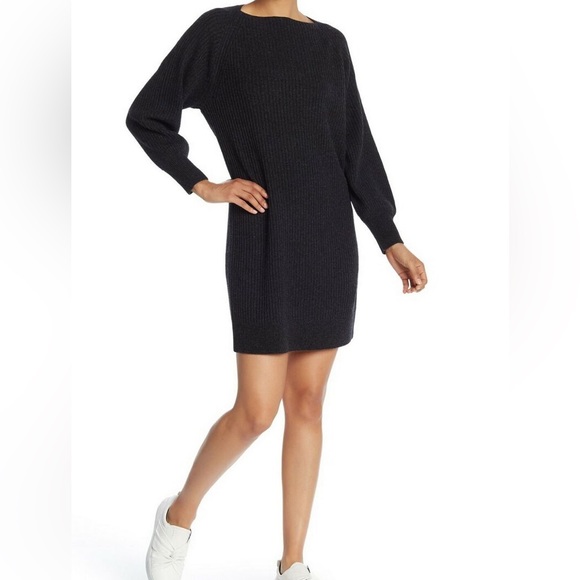 Vince Ribbed Wool Cashmere Shift Dress Heather Carbon Relaxed Fit | M - Picture 3 of 9